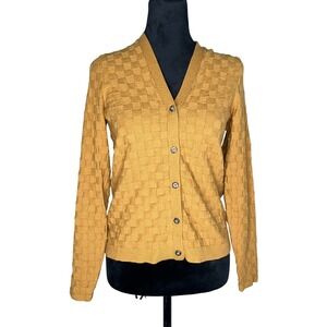 Madewell Long Sleeve Basketweave Knit Mustard‎ Preppy Cardigan Sweater Small